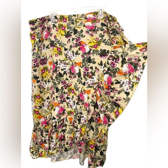Ashley Stewart Womens Ruffled Hem Wrap Skirt Size 22 Colorful Floral Linen Blend - Picture 12 of 13